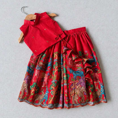 Red Kalamkari Position Print Lehenga Choli