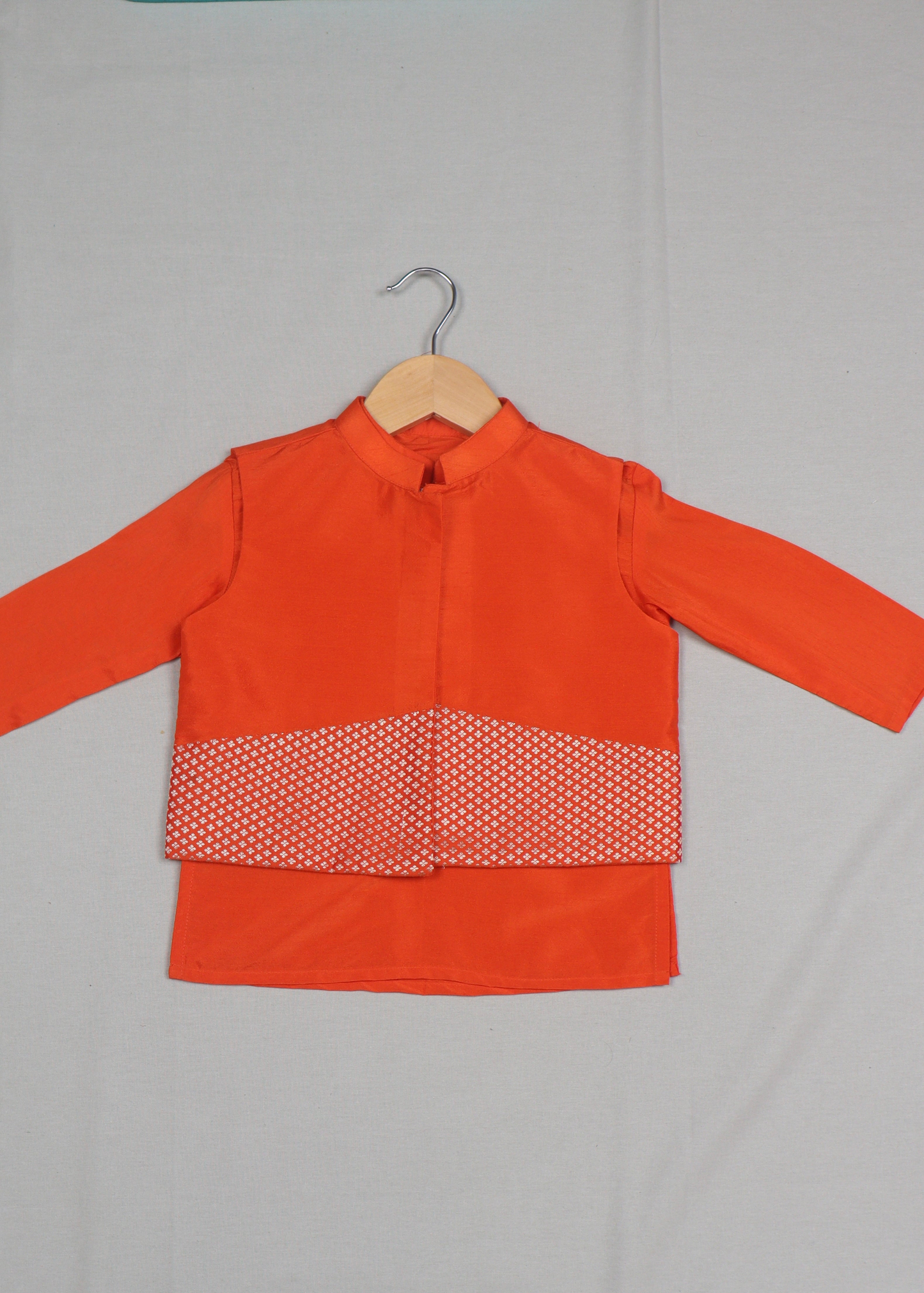 Orange Raw Silk Kurta Set with Banarasi  Jacket