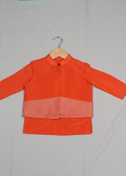 Orange Raw Silk Kurta Set with Banarasi  Jacket