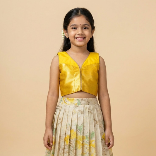 Yellow & Gold Tissue Lehenga Set