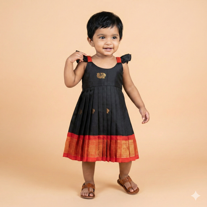 Black and Red Semi Paithani Frock