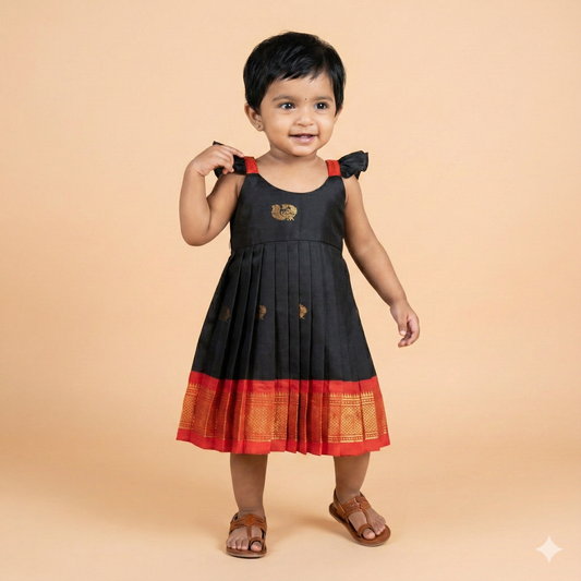Black and Red Semi Paithani Frock