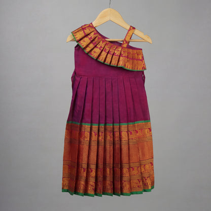 Royal Purple with Green Traditional Narayanapet  Cotton Frock