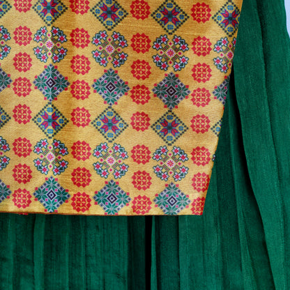 Yellow and Mehendi Green Festive Patola Silk Lehenga