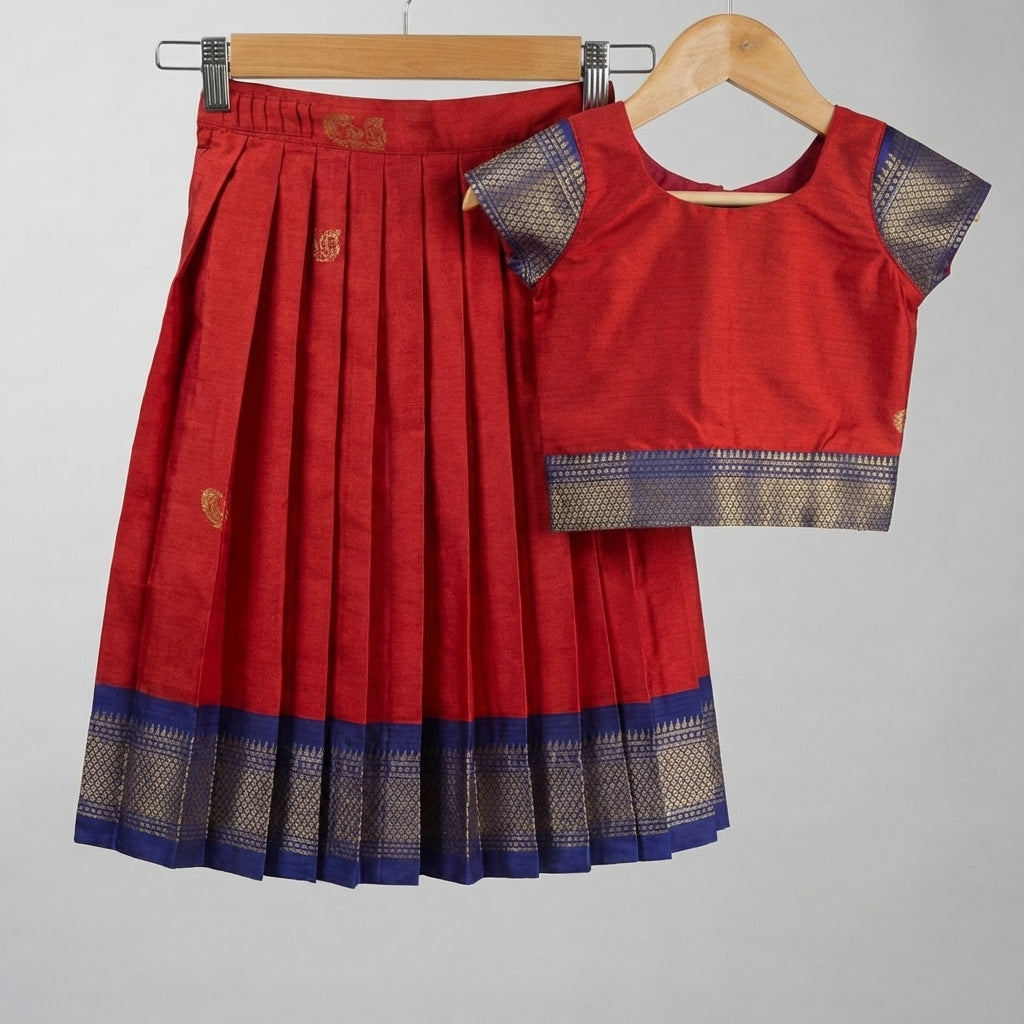 Deep Maroon Red Festive Peacock Motif silk Lehenga
