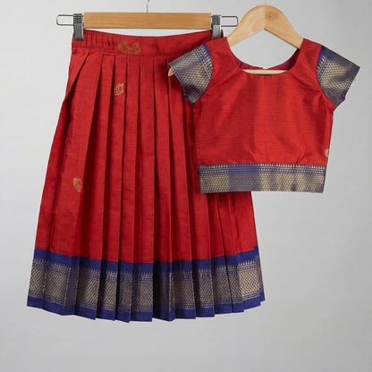 Deep Maroon Red Festive Peacock Motif silk Lehenga