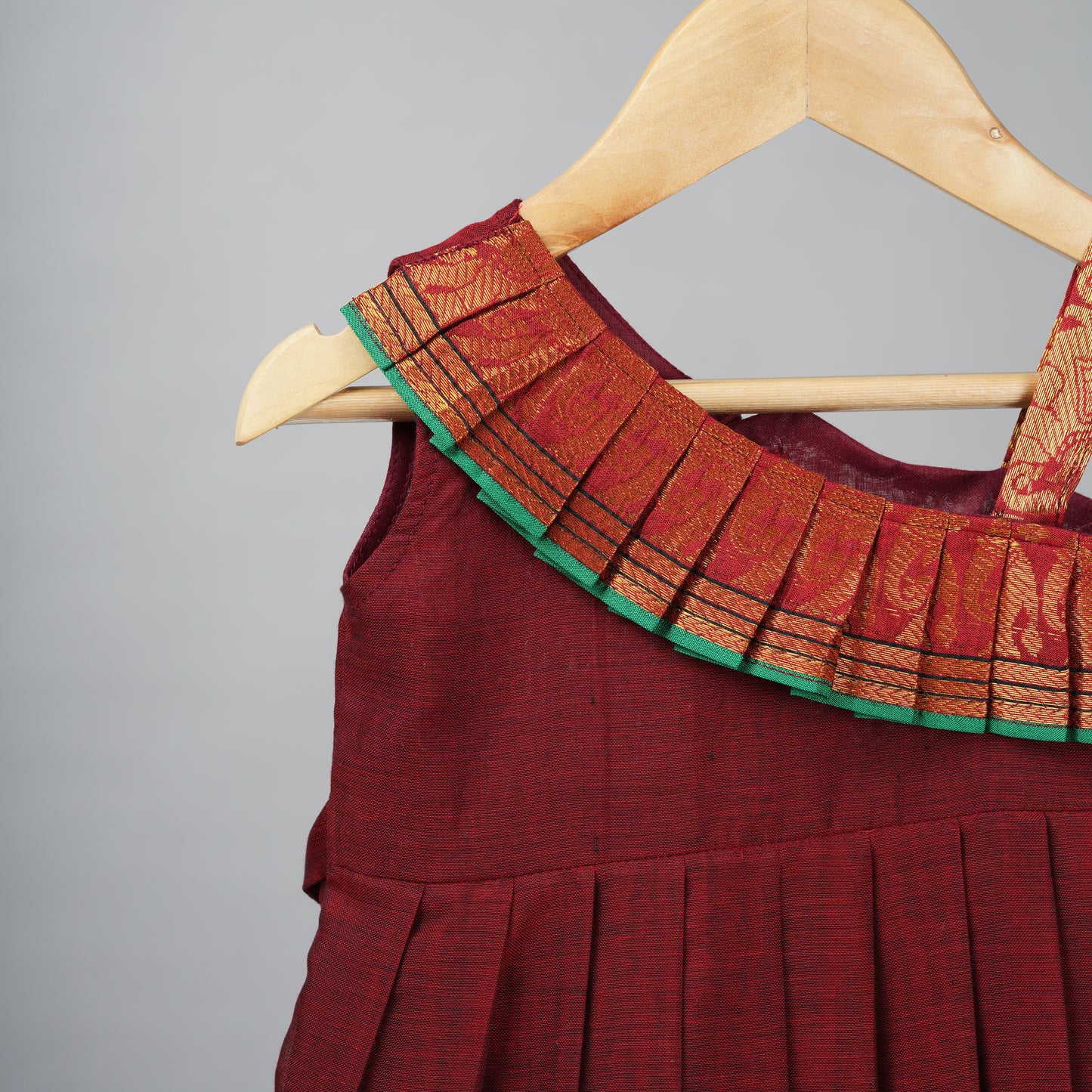 Maroon with Green Traditional Narayanapet  Cotton Frock