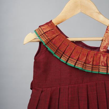 Maroon with Green Traditional Narayanapet  Cotton Frock