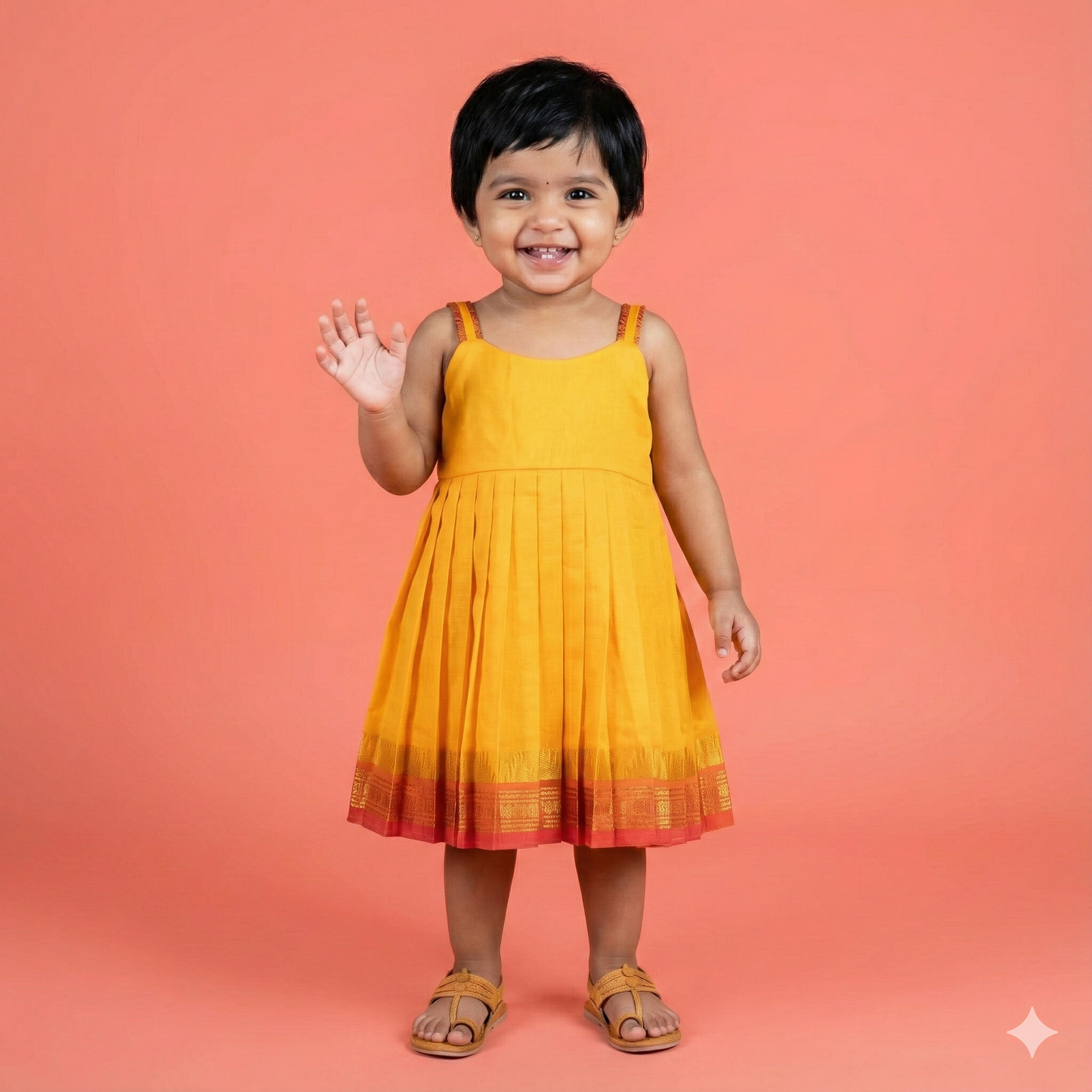 Yellow And Pink Kanchi Cotton Frock