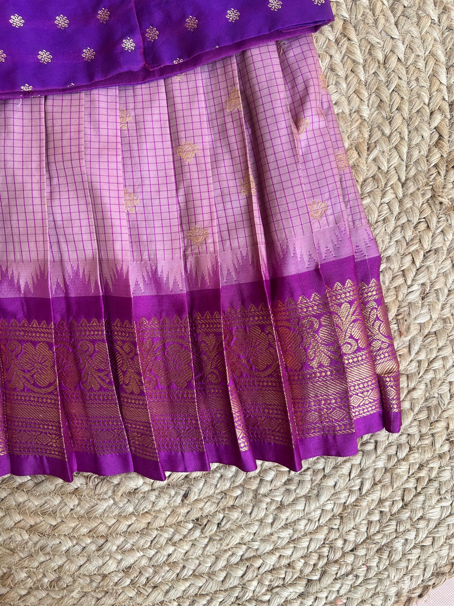 Lilac & Royal Purple Gadwal Checks Lehenga Set