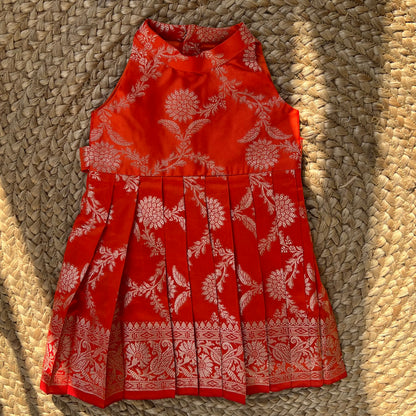 Orange Benarasi Halter Neck frock