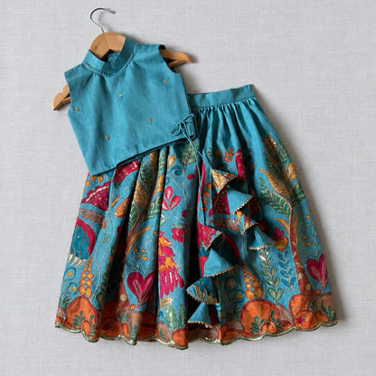 Sky Blue Kalamkari Position Print Lehenga Choli