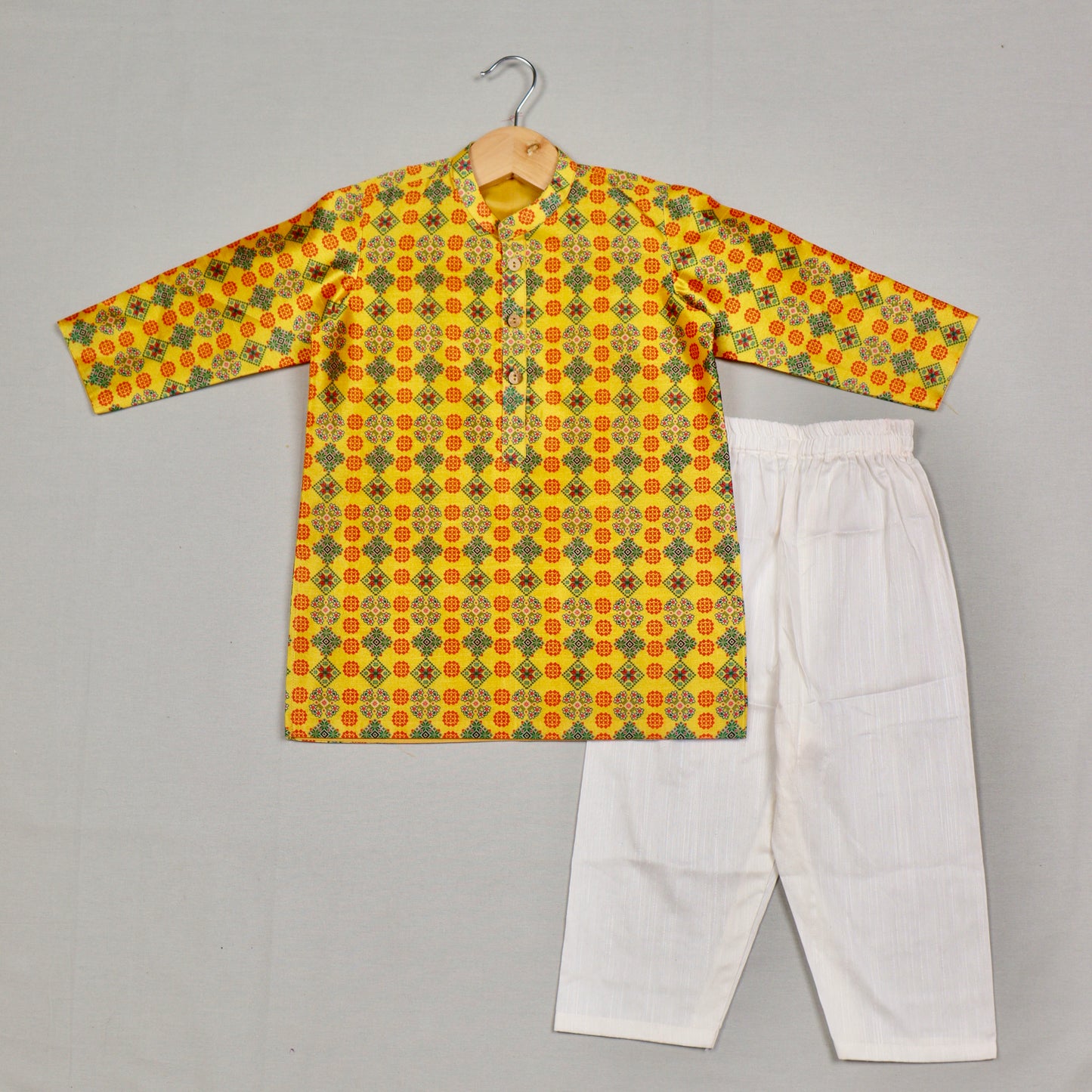 Yellow Geometric-Print Kurta Set