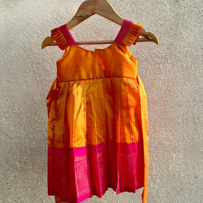 Yellow Paithani Pleated Frock