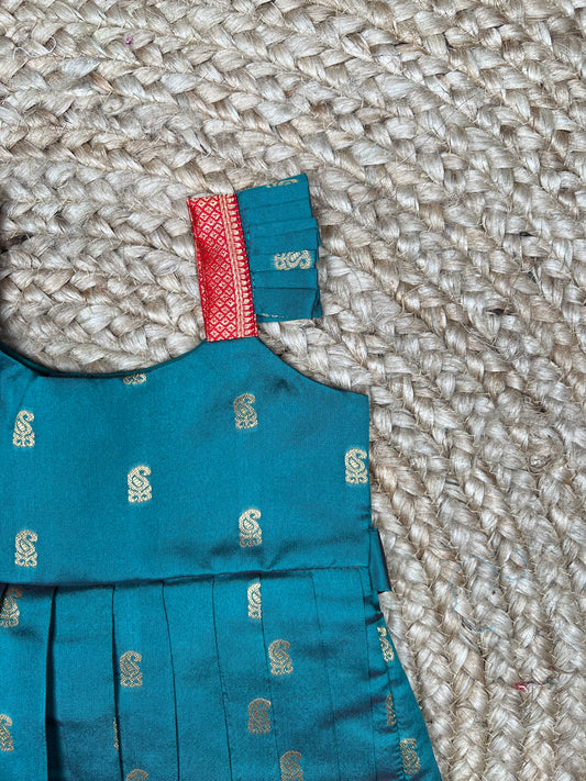 Teal Blue Paithani Pleated Frock