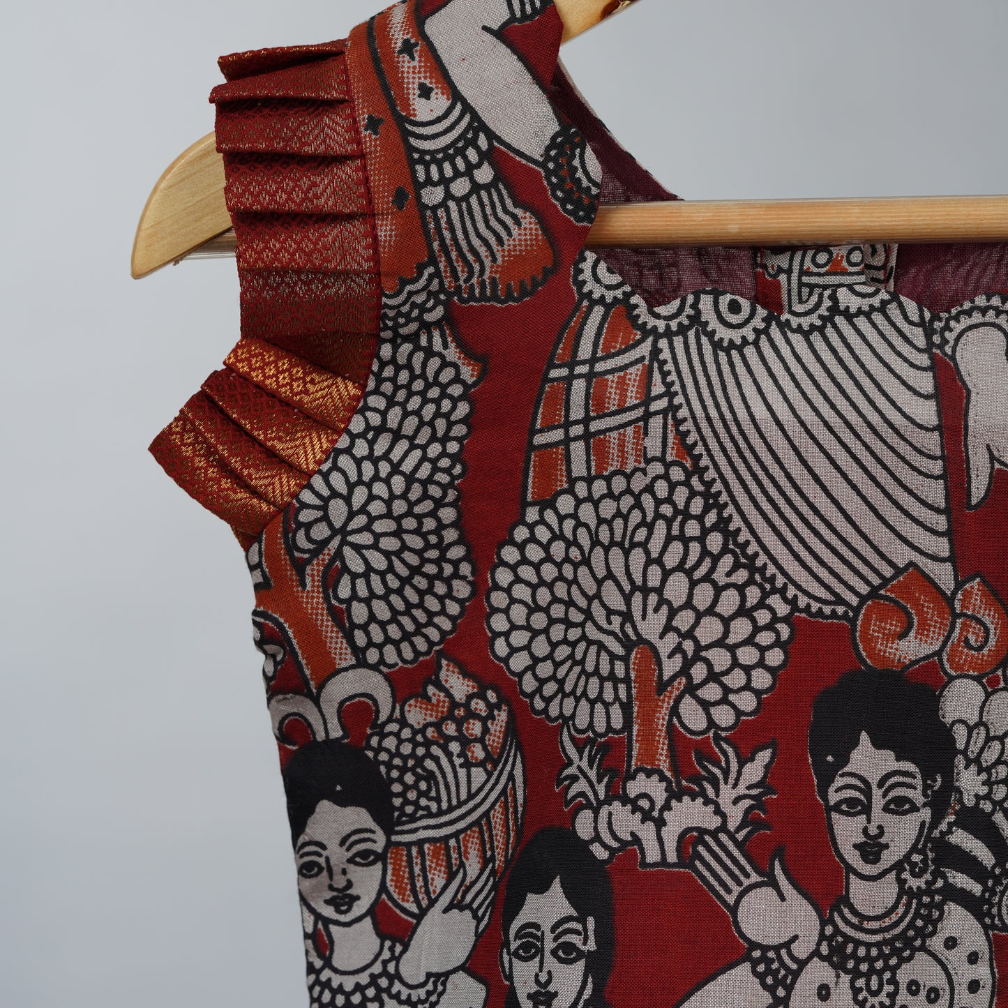 Rust Maroon Kalamkari Lehenga Set in Chennur Silk with Nizam Border