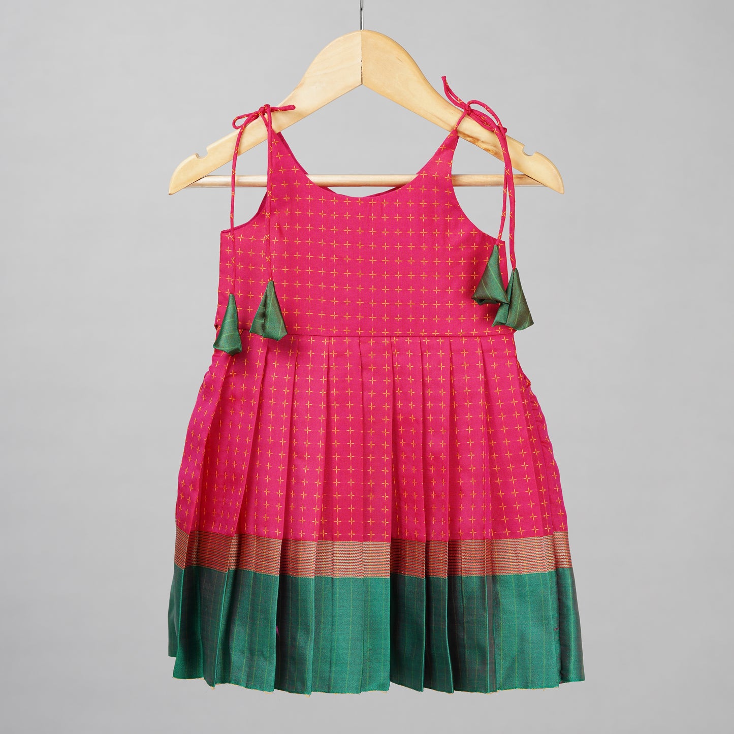 Pink with Green border Aarini Frock