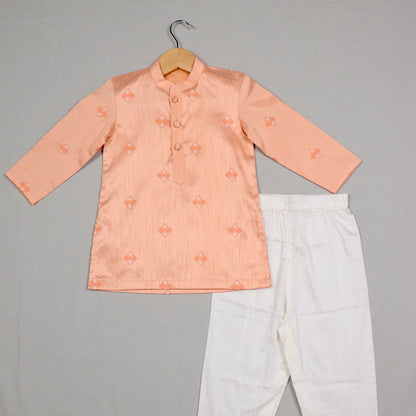 Peach Embroidered Raw Silk Kurta Set