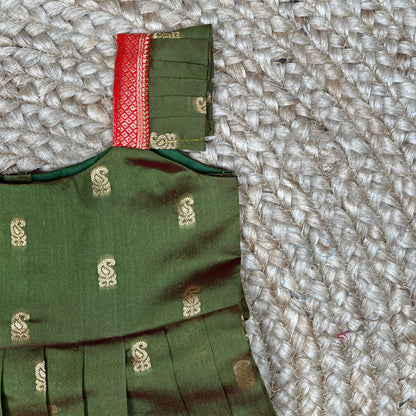 Mehendi Green Paithani Pleated Frock