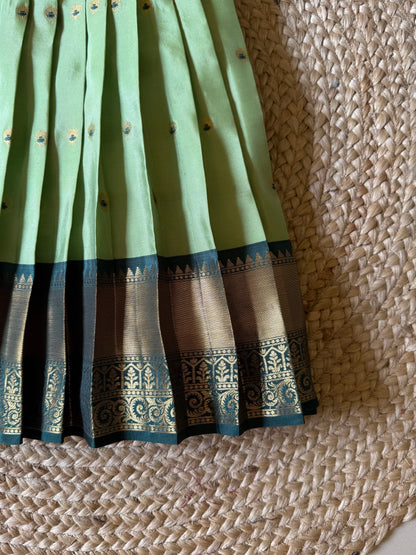 Mint Green Semi Silk Benarasi Frock with Meenakari Woven Butties