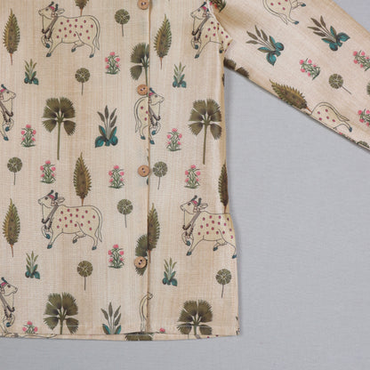 Beige Pichwai Print kurta Set