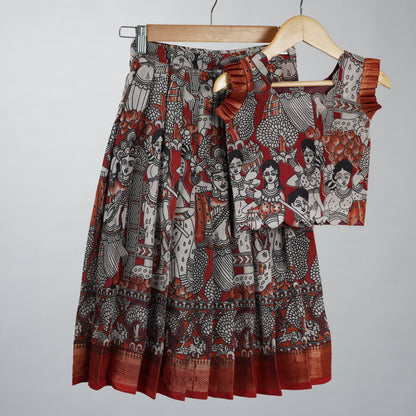 Rust Maroon Kalamkari Lehenga Set in Chennur Silk with Nizam Border