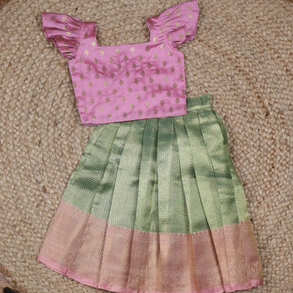 Green and Pink Tissue Silk Lehenga Set