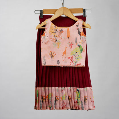 Maroon and Pink Festive Silk Lehenga