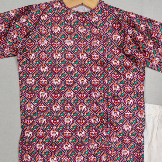 Patola Printed Maroon Kurta Set