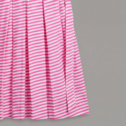 Pink & White Striped Cotton Frock with Peter Pan Collar