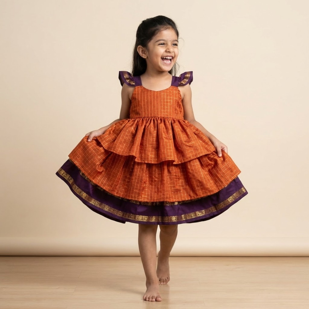 Rust Orange Kalyani Checks Dress