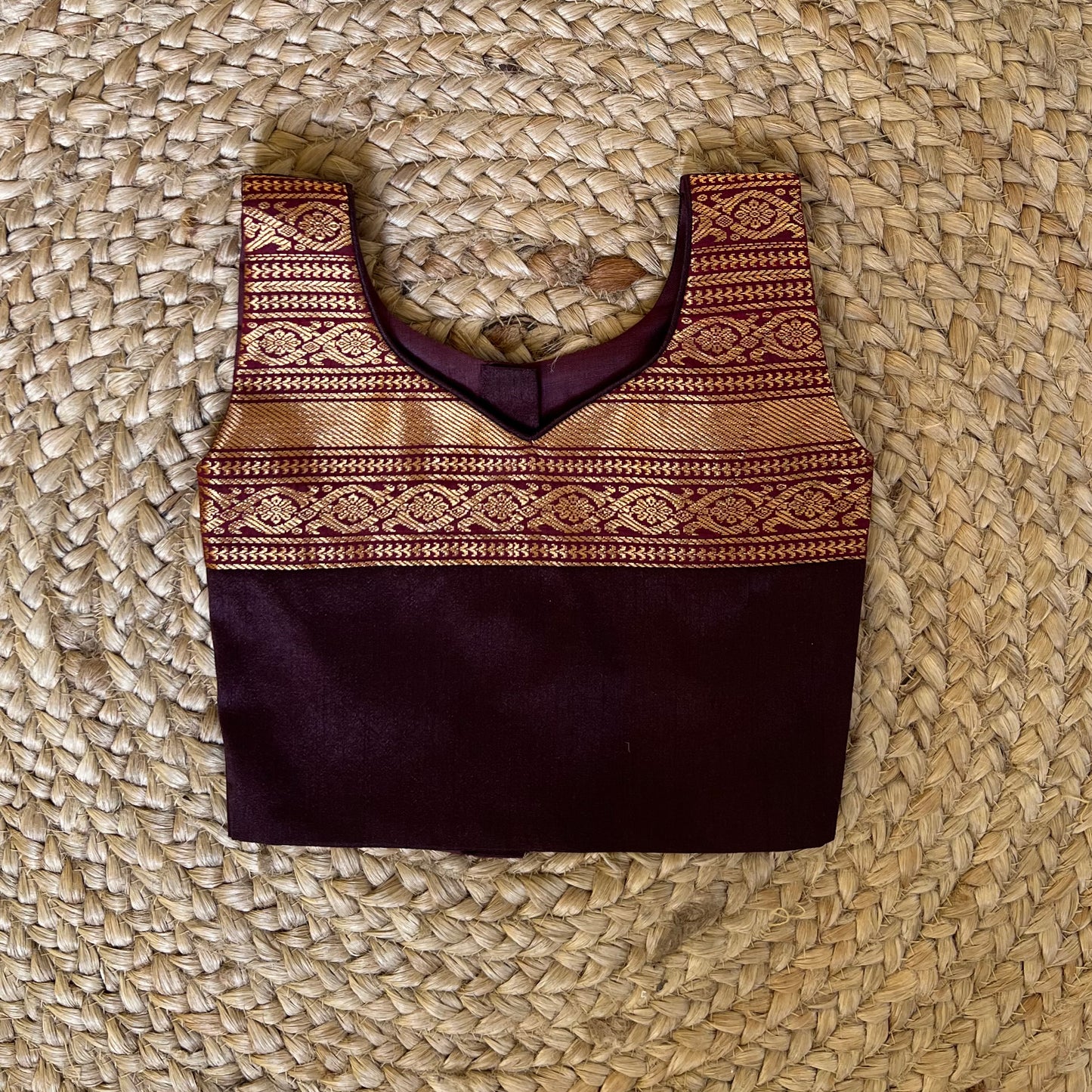 Brick Red and Brown Gadwal Silk Lehanga Set