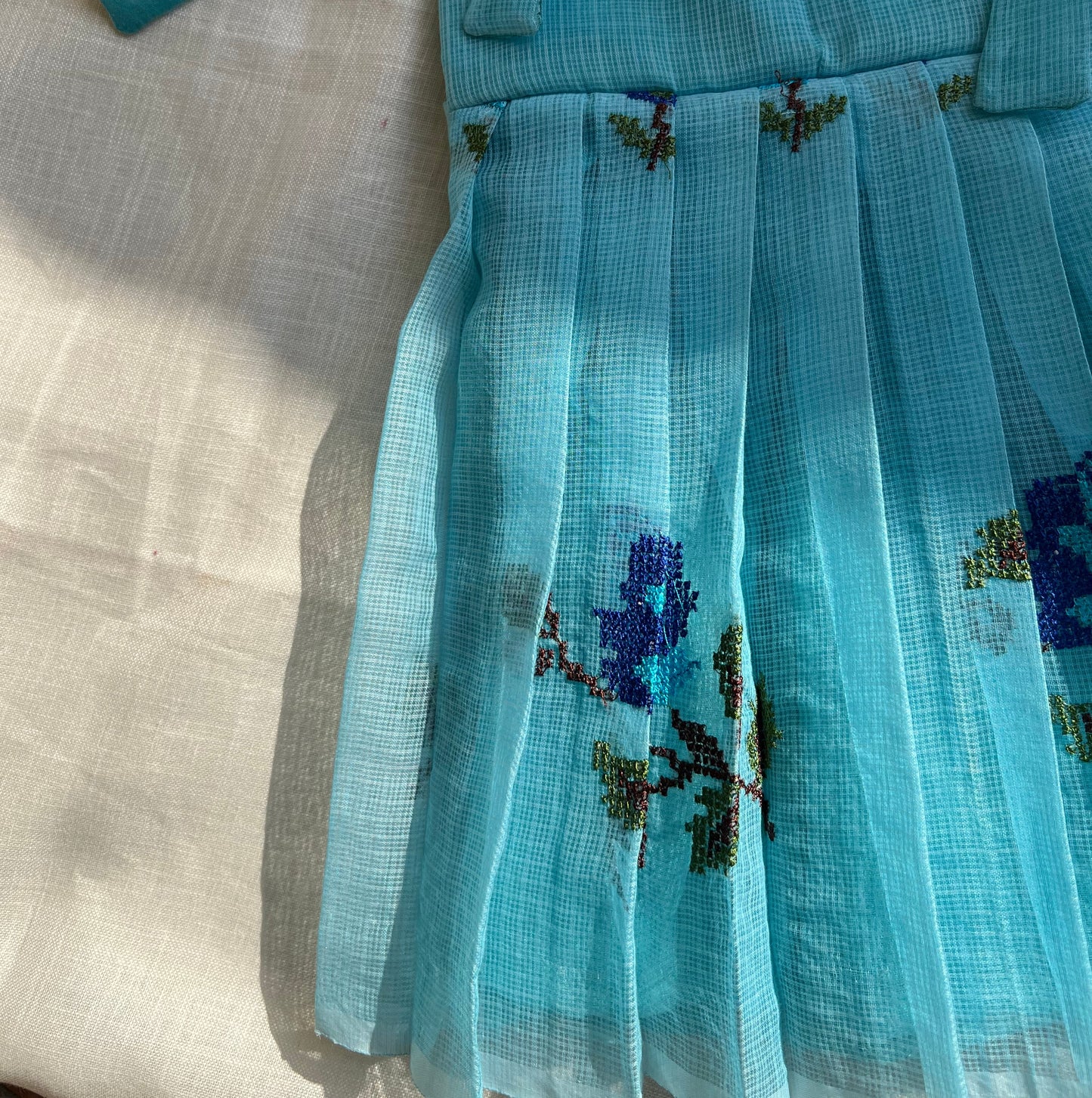 SkyBlue Kota Cross Stitch Frock