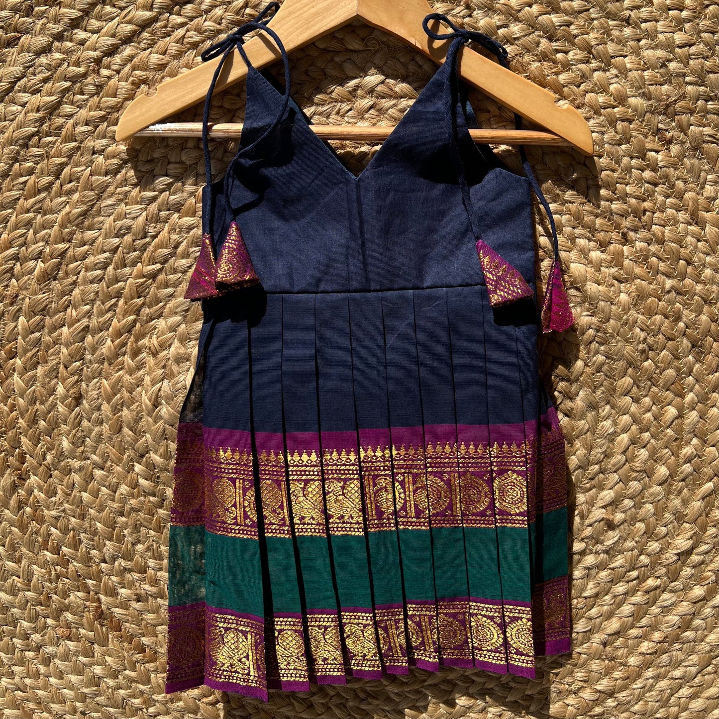 Dark Blue Kanchi Cotton tie-up Frock
