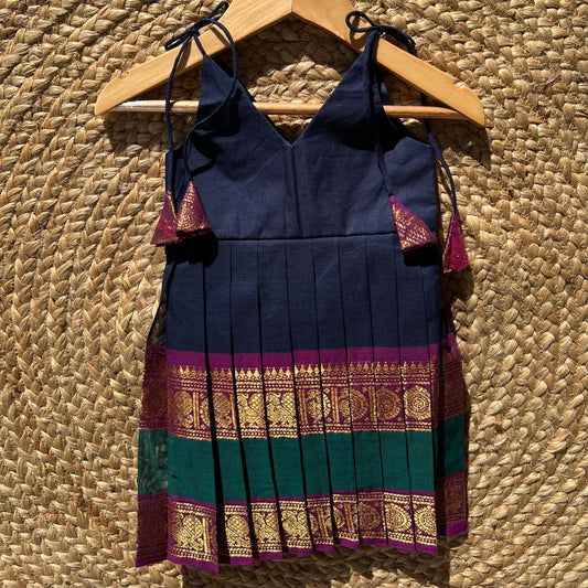 Dark Blue Kanchi Cotton tie-up Frock