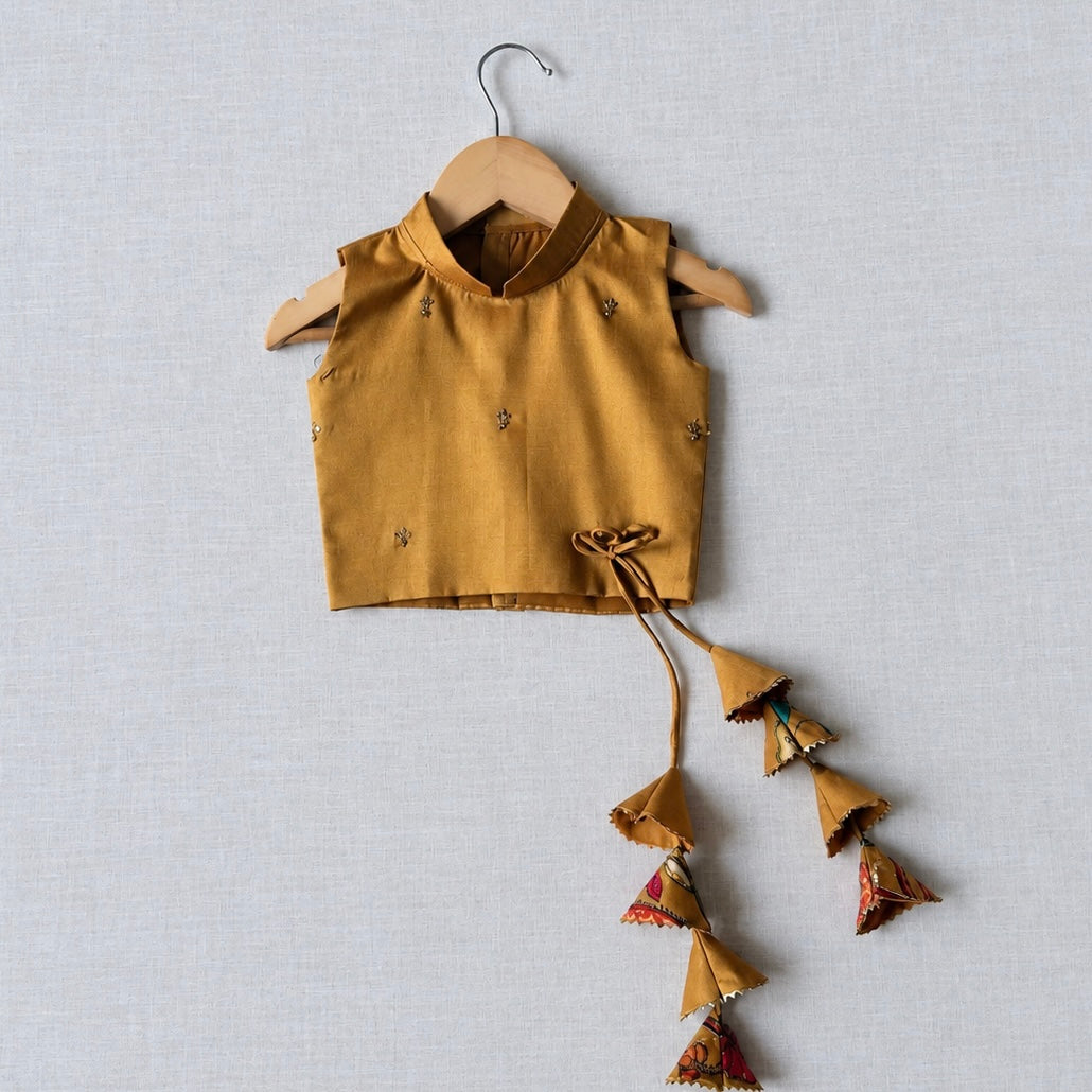 Mustard Kalamkari Position Print Lehenga Choli