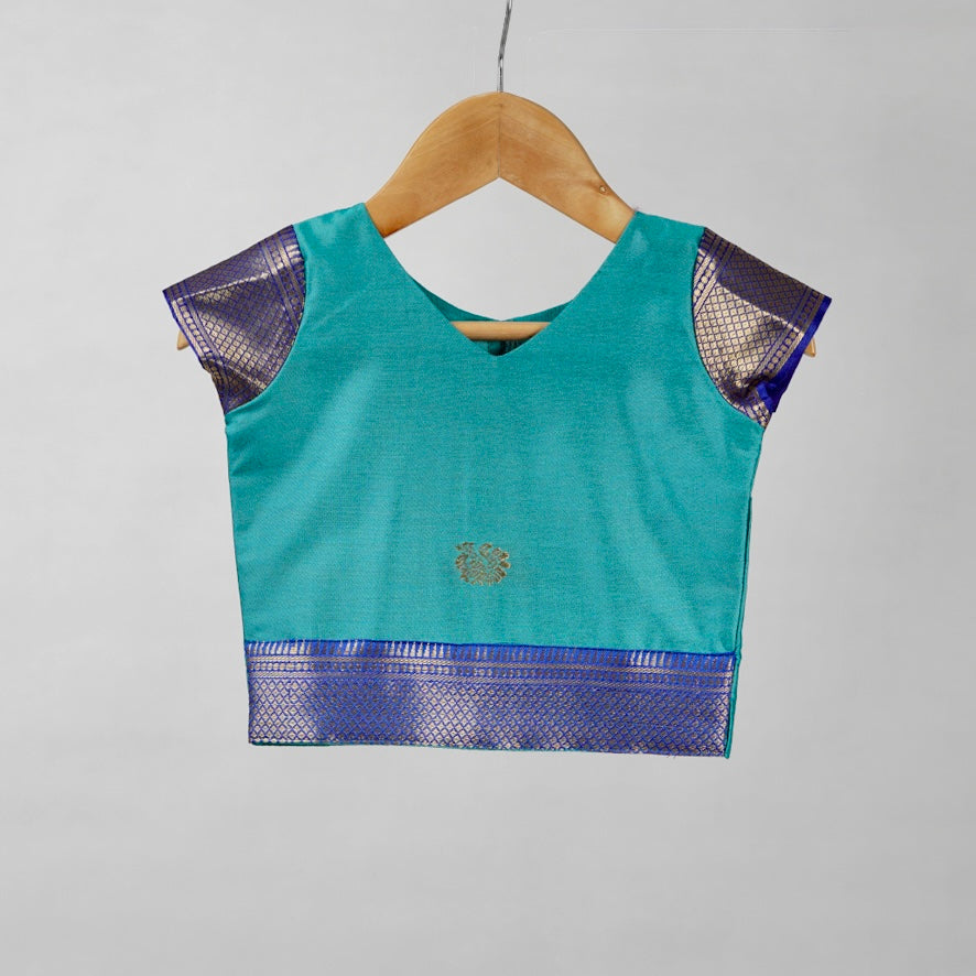 Teal blue Festive Peacock Motif silk Lehenga