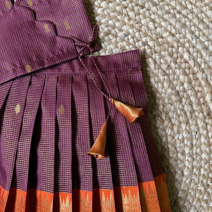Traditional Maroon & Orange Scallop Tissue Lehanga Set