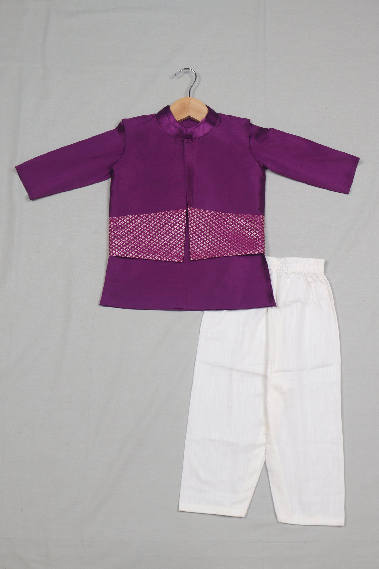 Purple Raw Silk Kurta Set with Banarasi  Jacket