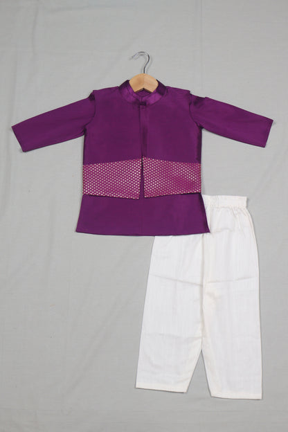 Purple Raw Silk Kurta Set with Banarasi  Jacket