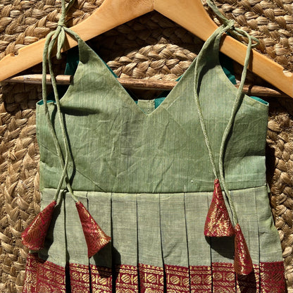 Sage Green Kanchi Cotton tie-up Frock