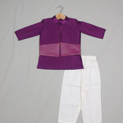 Purple Raw Silk Kurta Set with Banarasi  Jacket