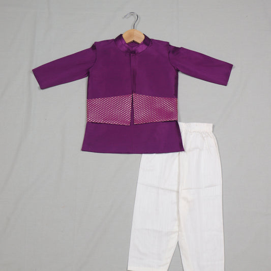 Purple Raw Silk Kurta Set with Banarasi  Jacket