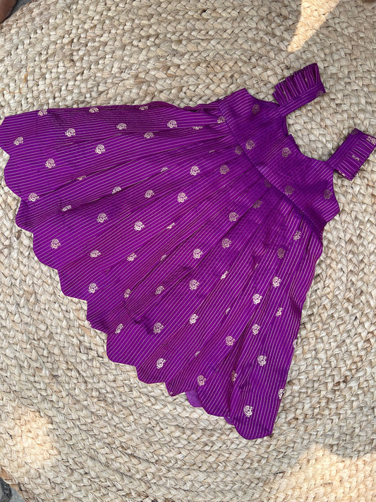 Peacock Butti Raw Silk Scalloped Hem Dress – Royal Purple