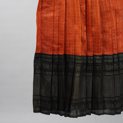 Burnt Checks Orange Raw Silk Frock