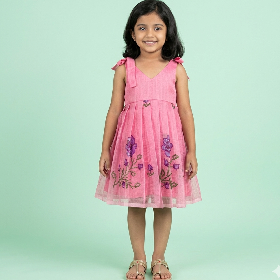 Rosy Pink Kota Cross Stitch Frock