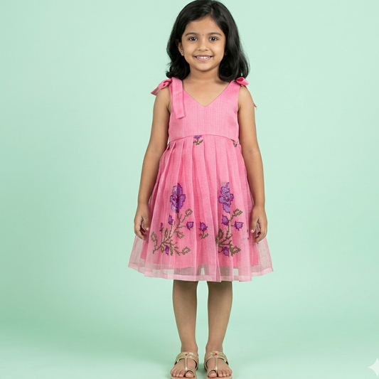 Rosy Pink Kota Cross Stitch Frock