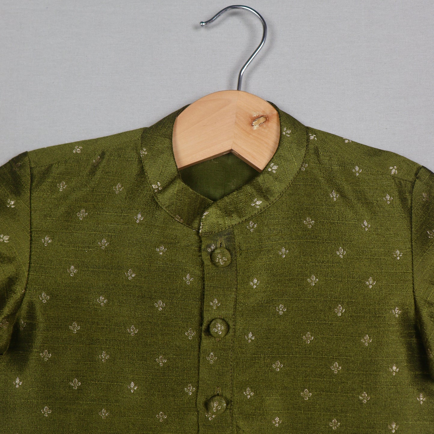 Olive Green Printed Raw Silk Kurta Set