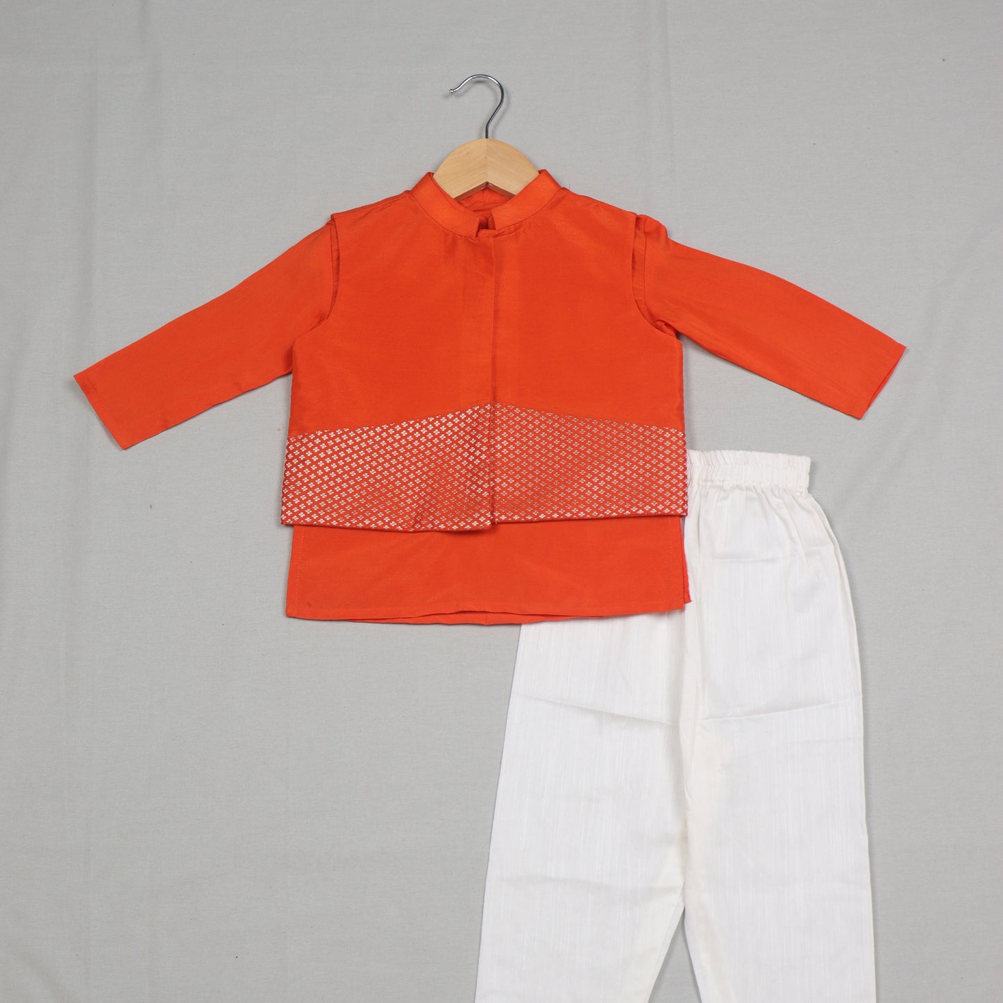 Orange Raw Silk Kurta Set with Banarasi  Jacket