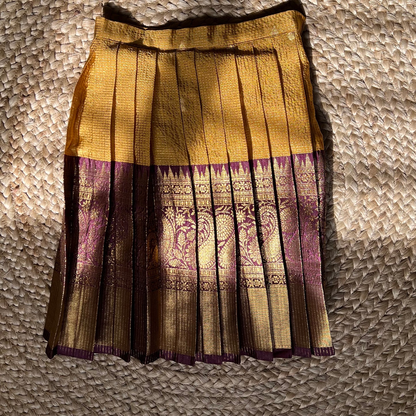 Traditional Mustard and Brown Scallop Tissue Lehanga Set